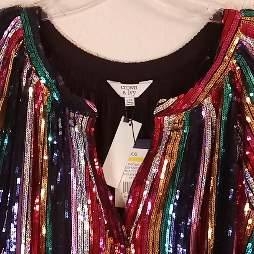 NEW CROWN & IVY Vneck Long Sleeves Festival Size XXL Sequins Multi Colors B4 X P - Picture 8 of 12